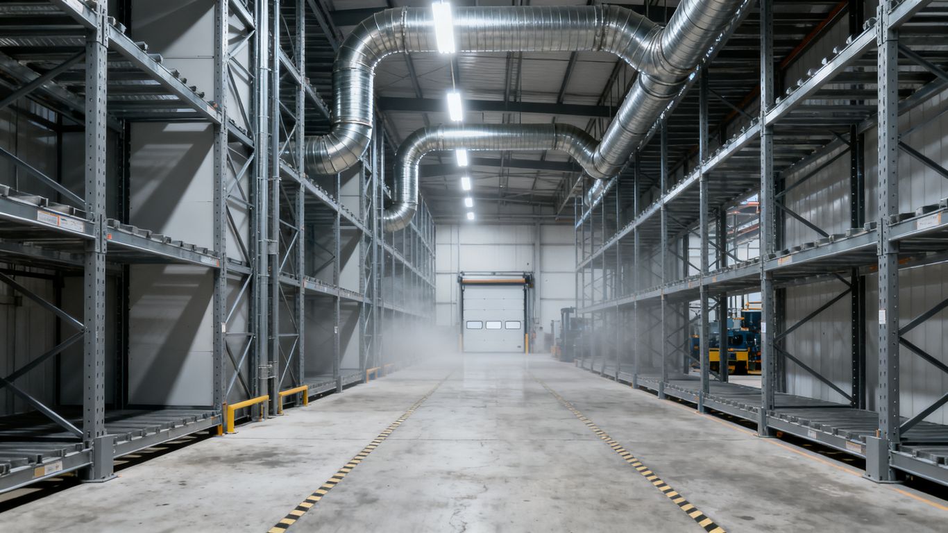 Warehouse ventilation and climate control setup