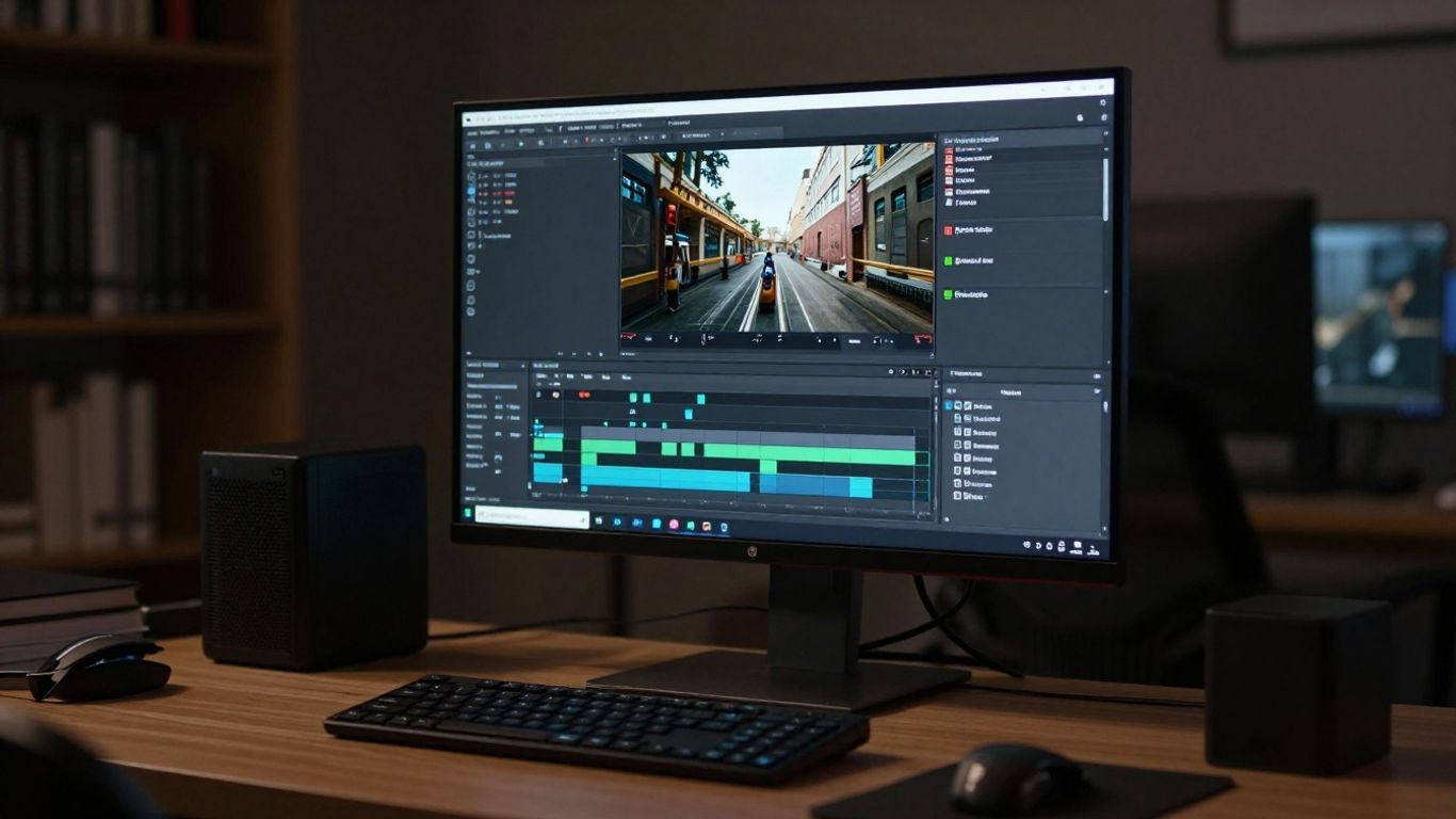 High-quality AI video render at desk