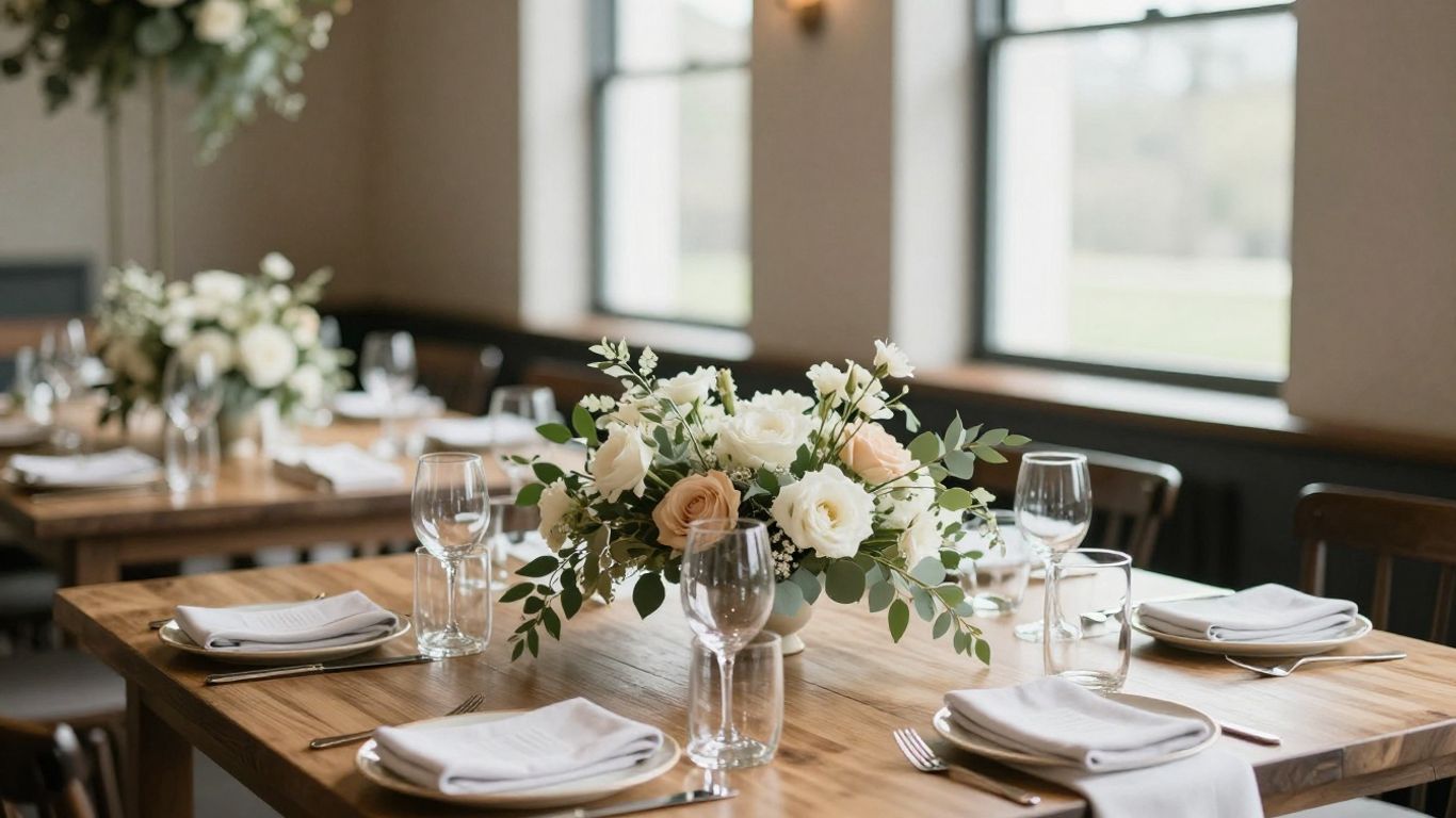 Wedding flowers arranged beside Melbourne reception tables