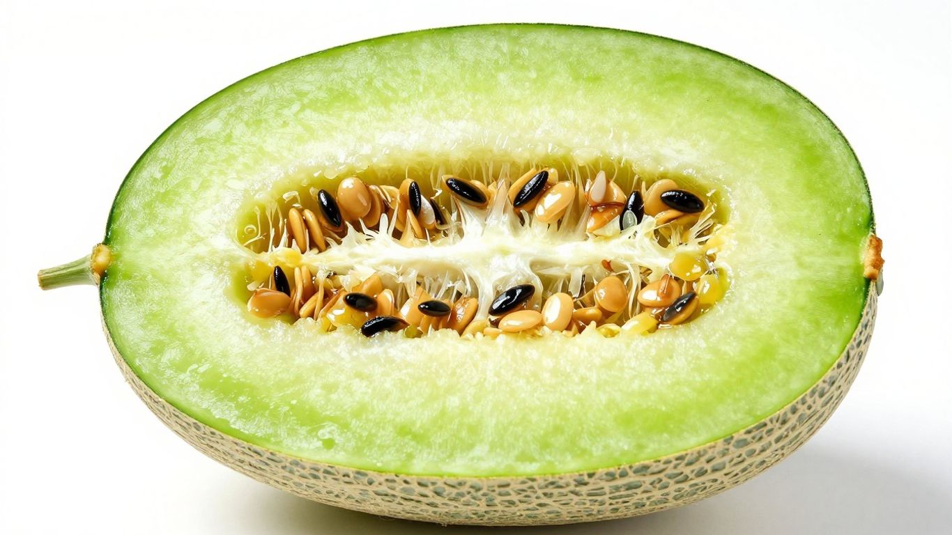 Melón verde cortado por la mitad mostrando su pulpa.