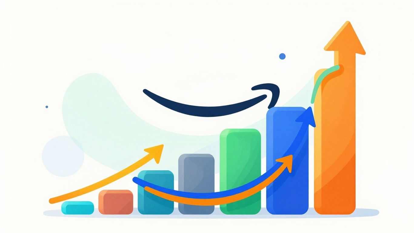 Amazon advertising growth chart with upward arrows.