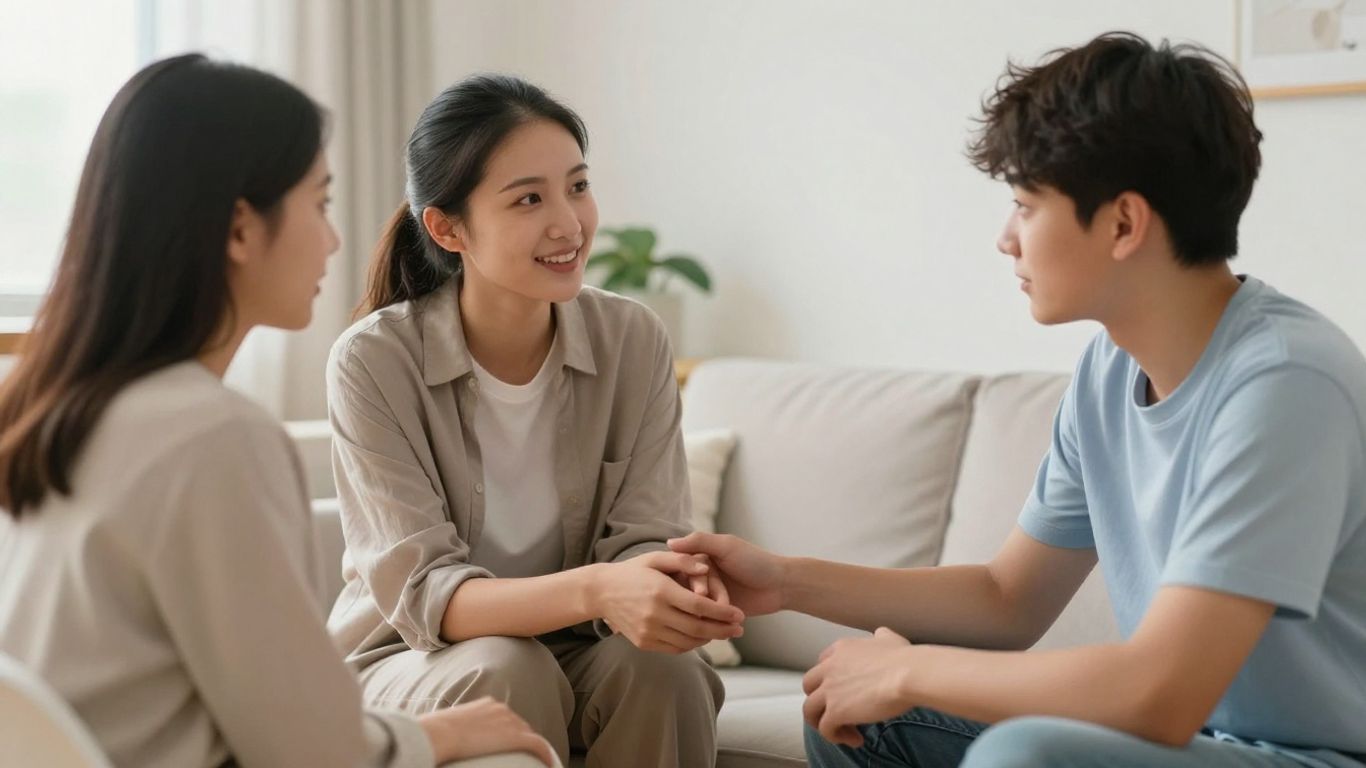 Teenager and adult in a supportive therapy session.