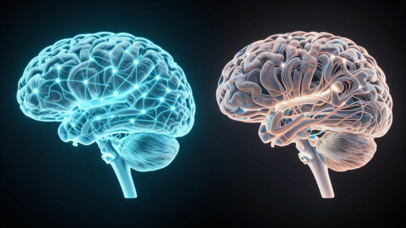 Brain with contrasting cognitive pathways