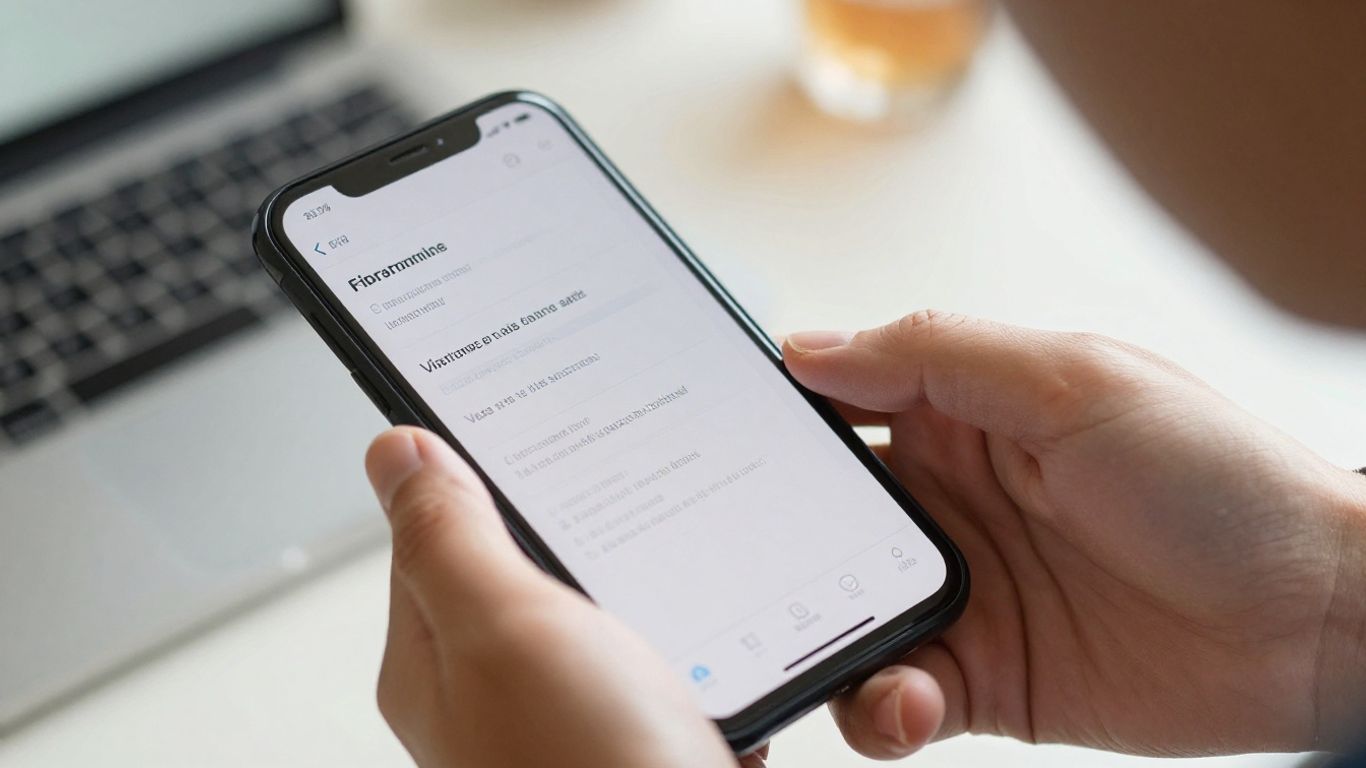 Hands holding smartphone with digital document