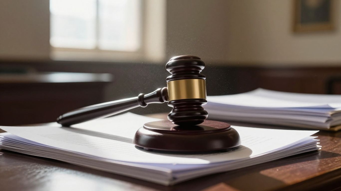 Gavel on legal documents in courthouse