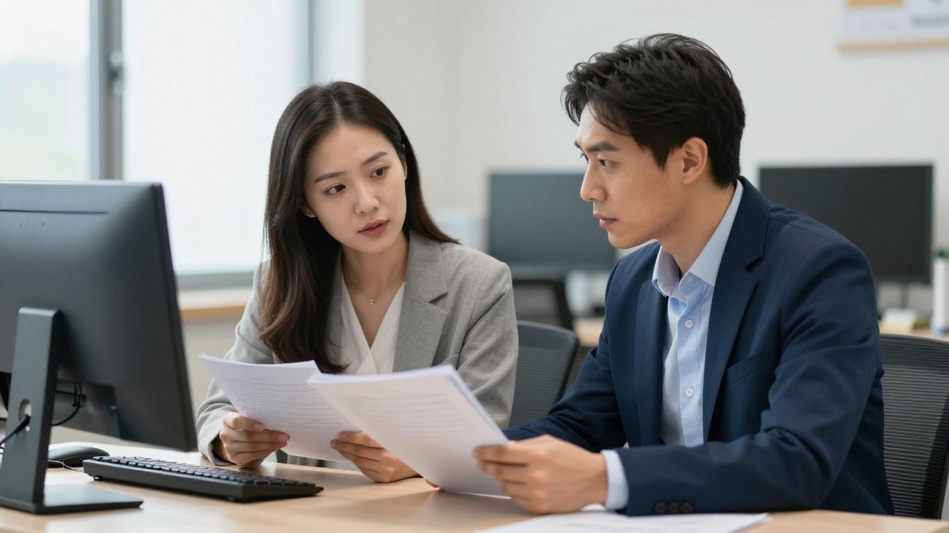 Staff discussing records in a private office