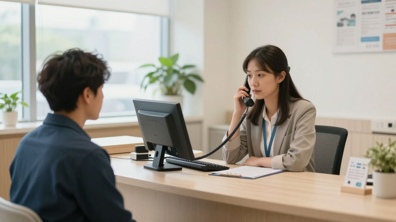 Clinic receptionist helping a patient by phone