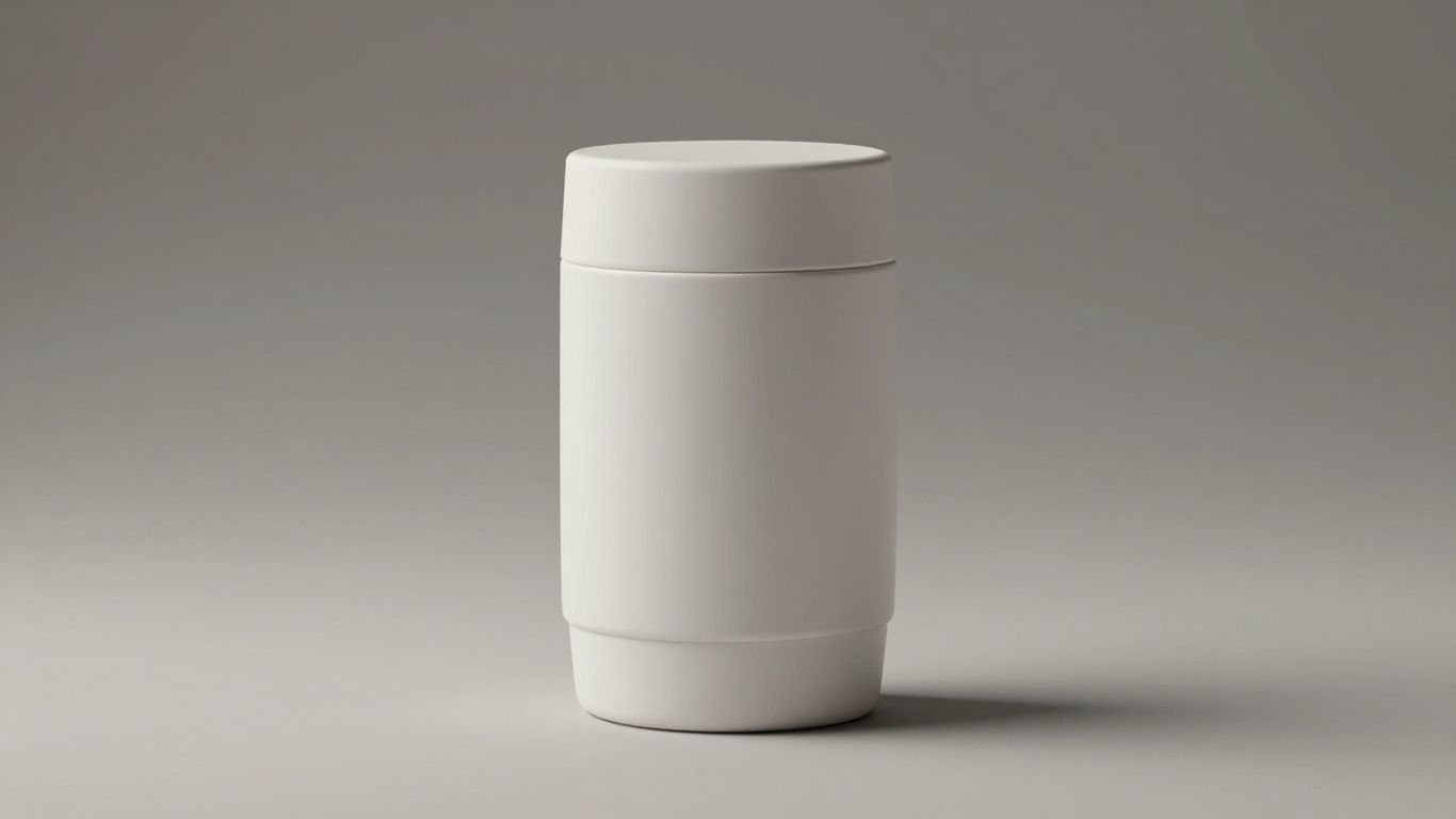 Product packaging design with prominent product and neutral background.