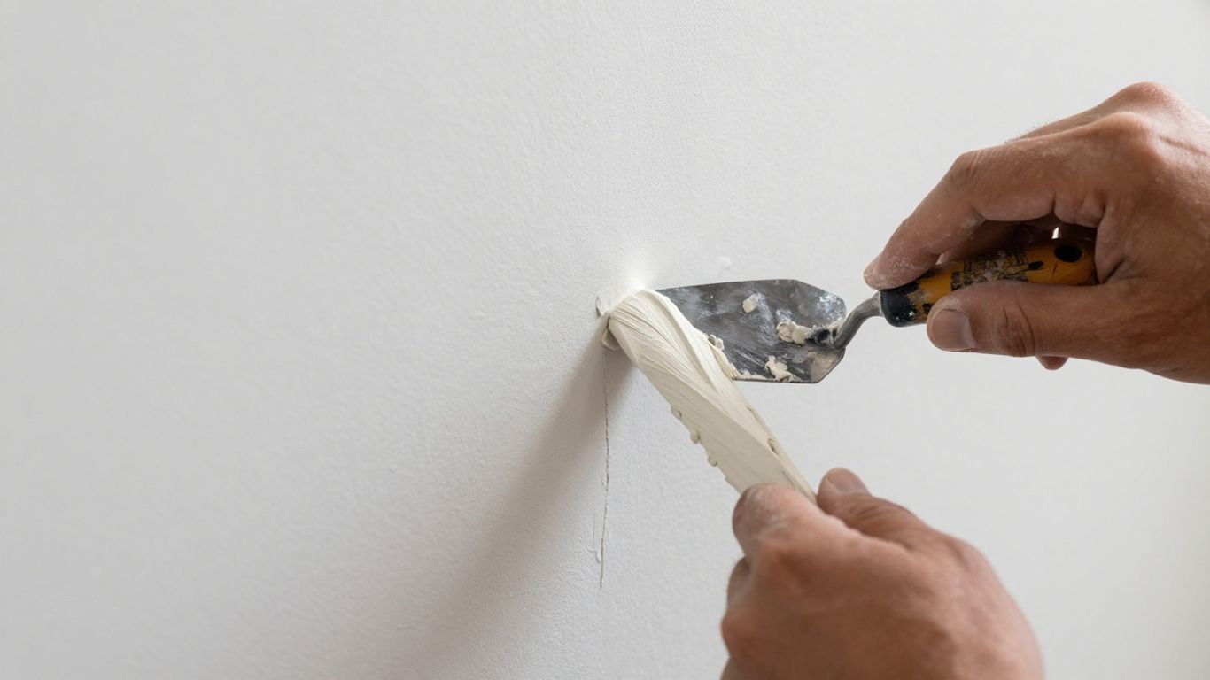 Plasterer smoothing an internal corner with a trowel.