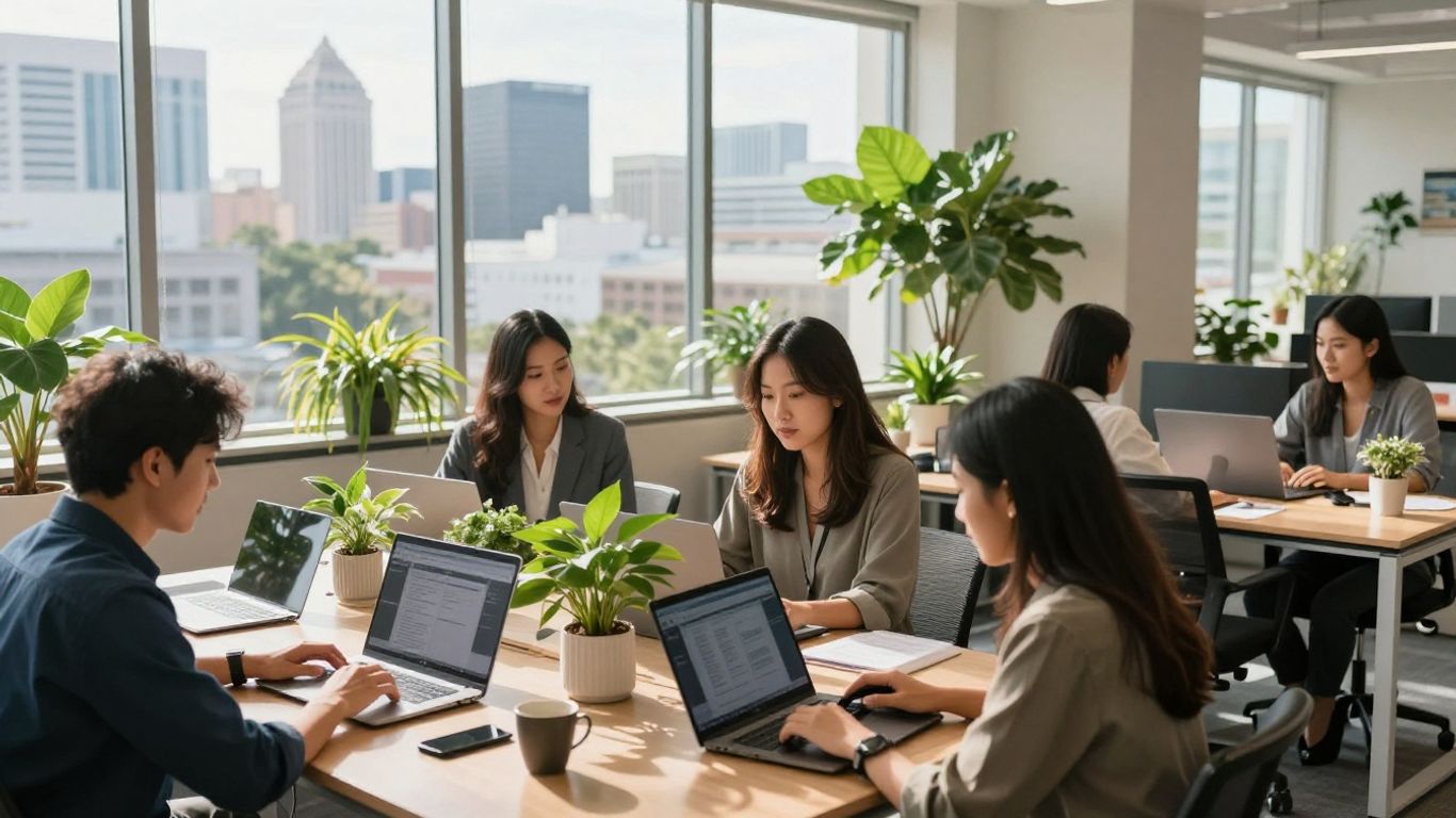 Business team collaborating in modern Orlando office