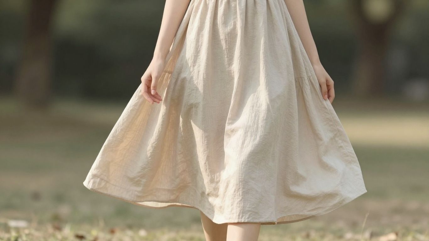 Woman in a flowing A-line casual dress outdoors.
