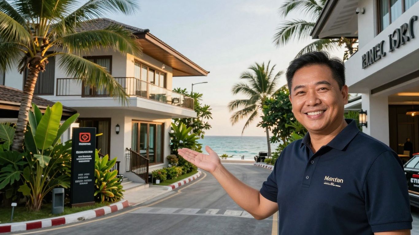 Local real estate agent in Phuket showing a property.