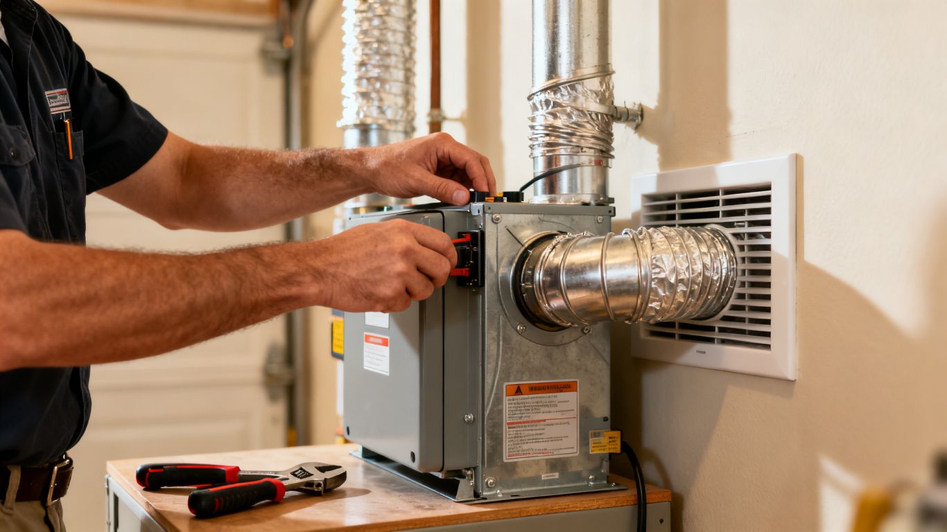 Technicien ajustant une ventilation résidentielle