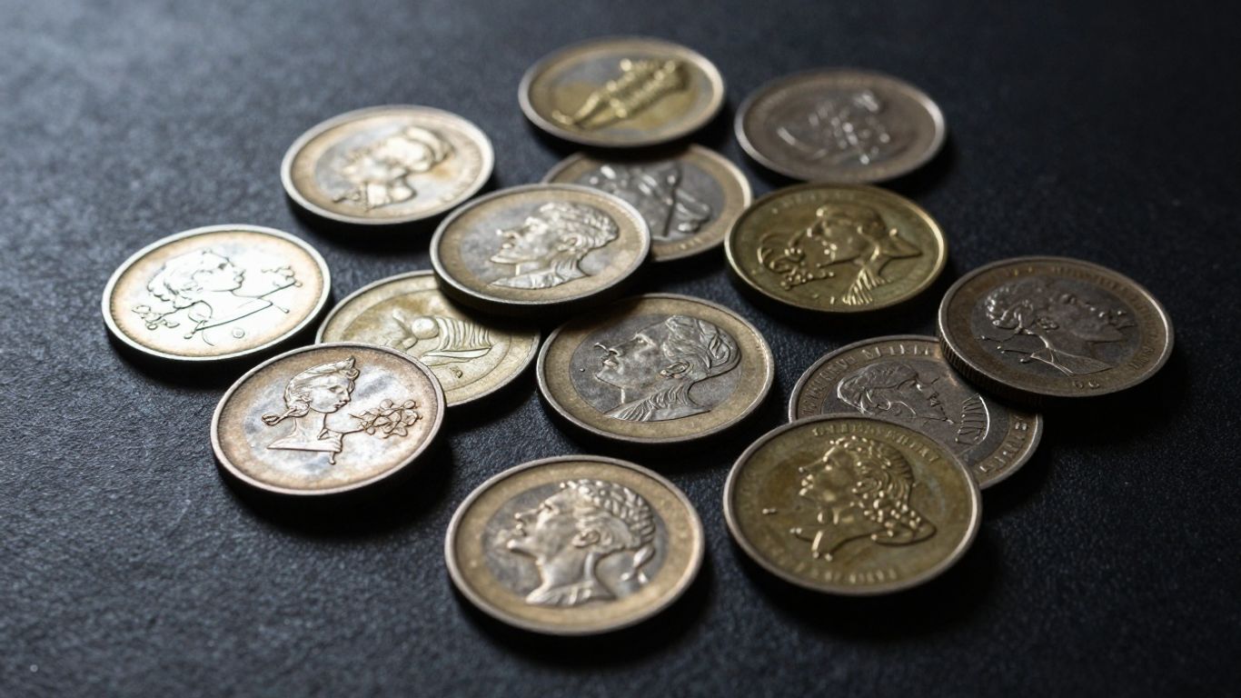 Collection of old and new coins for sale.