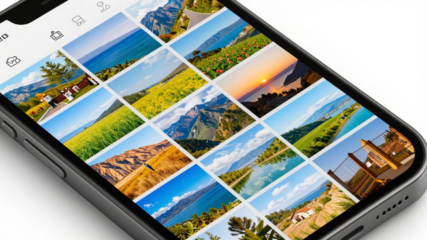 Montagem de fotos coloridas em um celular.