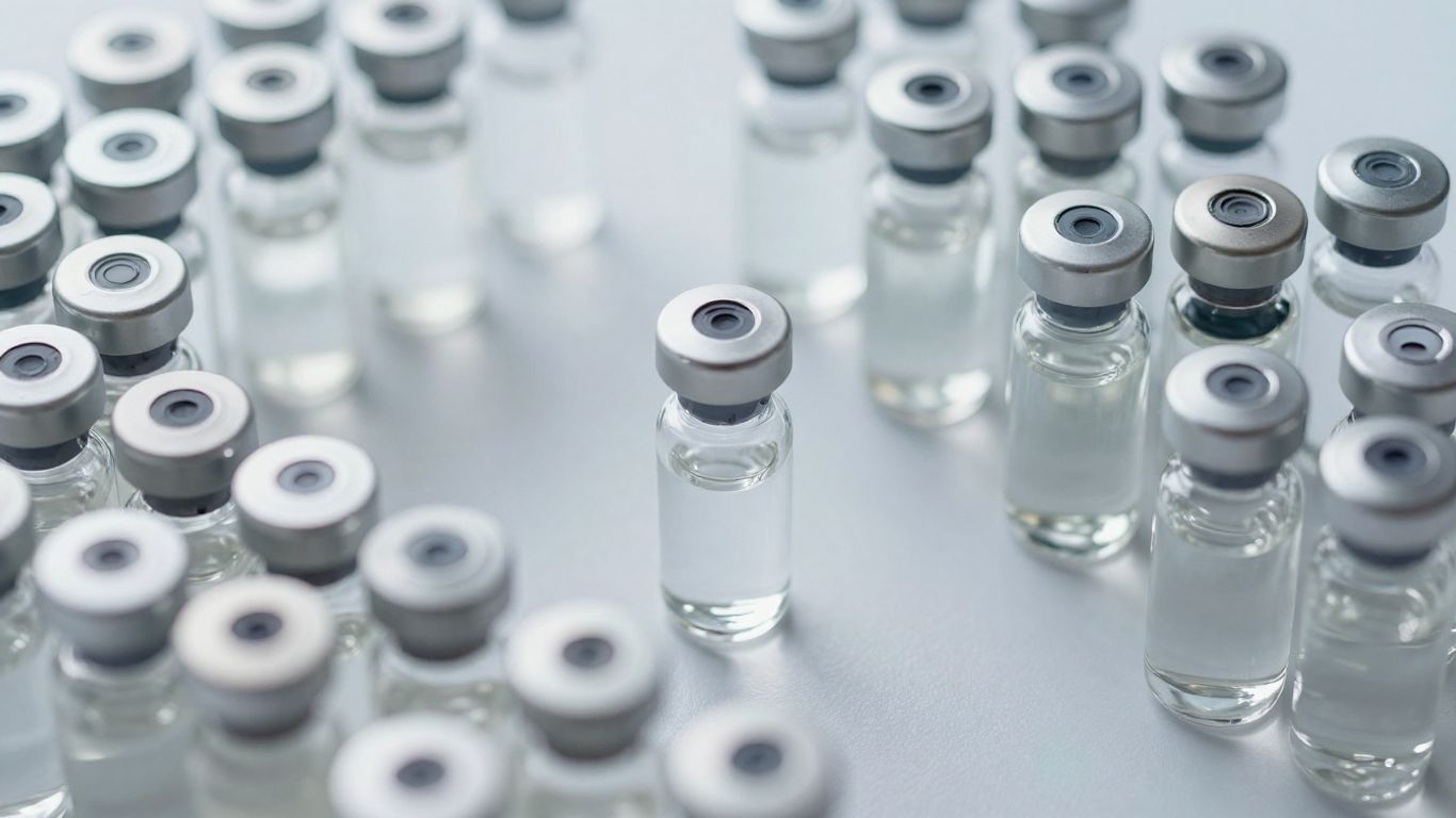 Peptide vials with clear liquid.