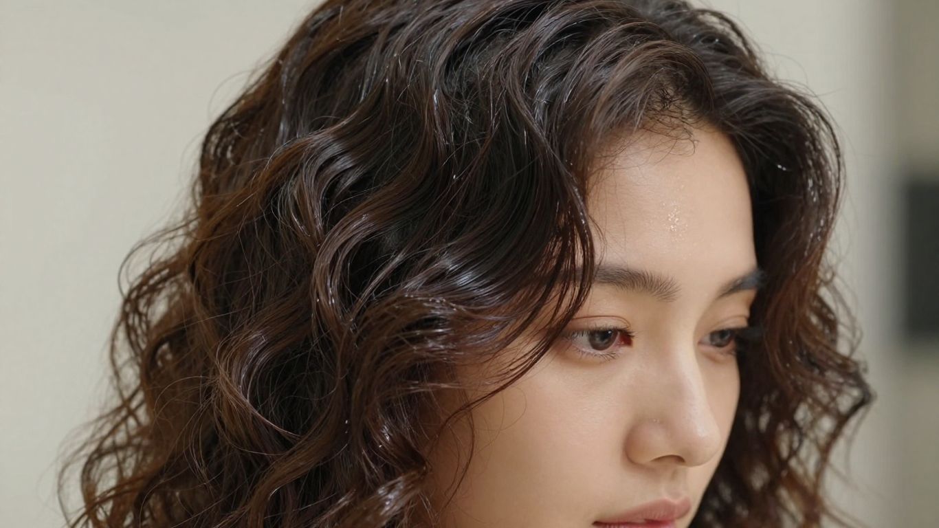 Woman with shiny, deep conditioned mixed hair.