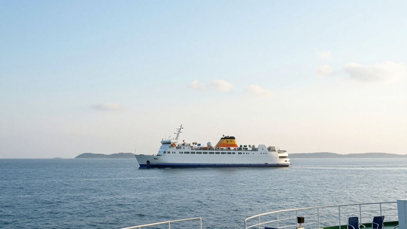 Ferry sailing across the sea towards Dublin.