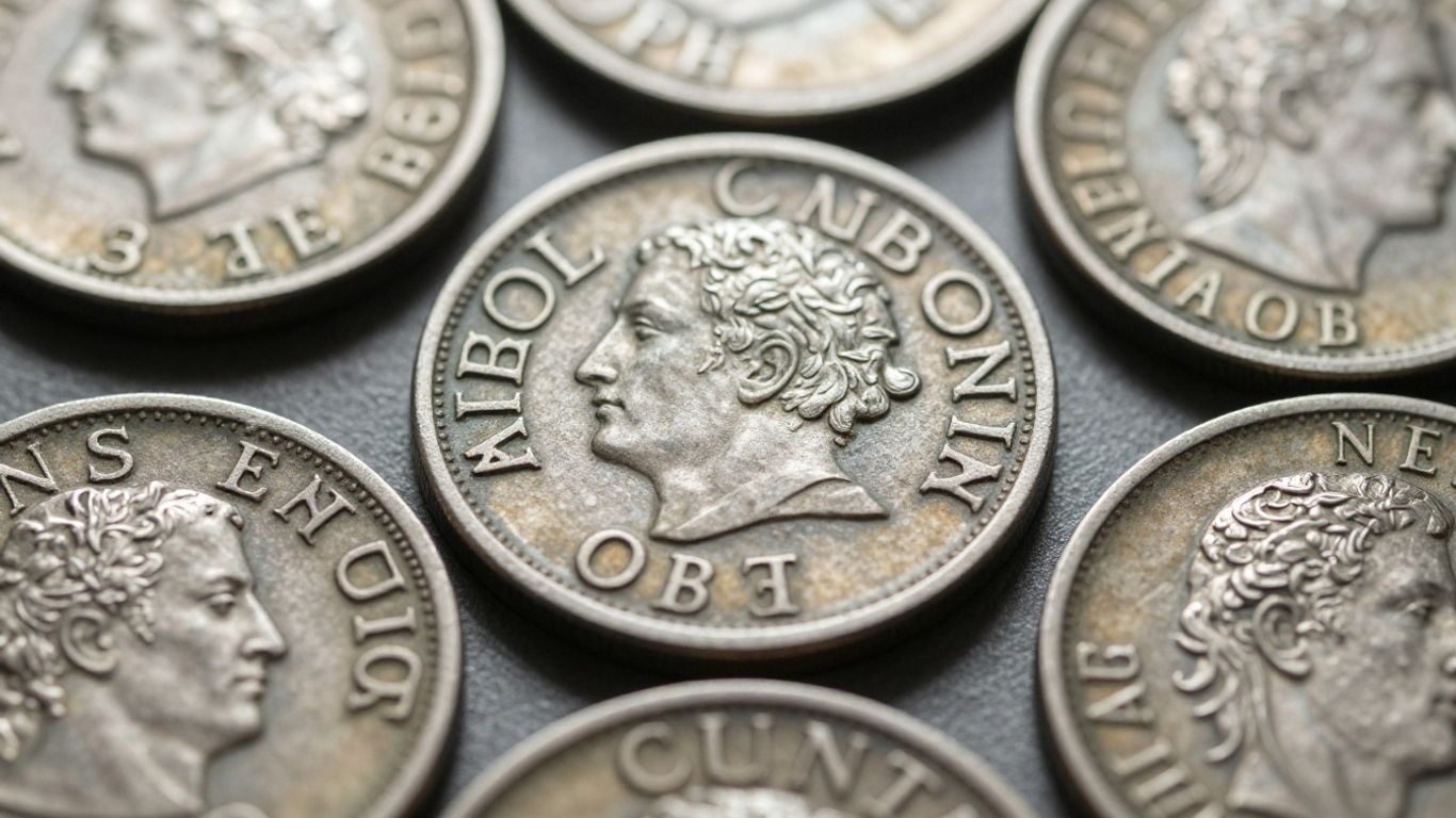 Ancient coins with detailed inscriptions and imagery.
