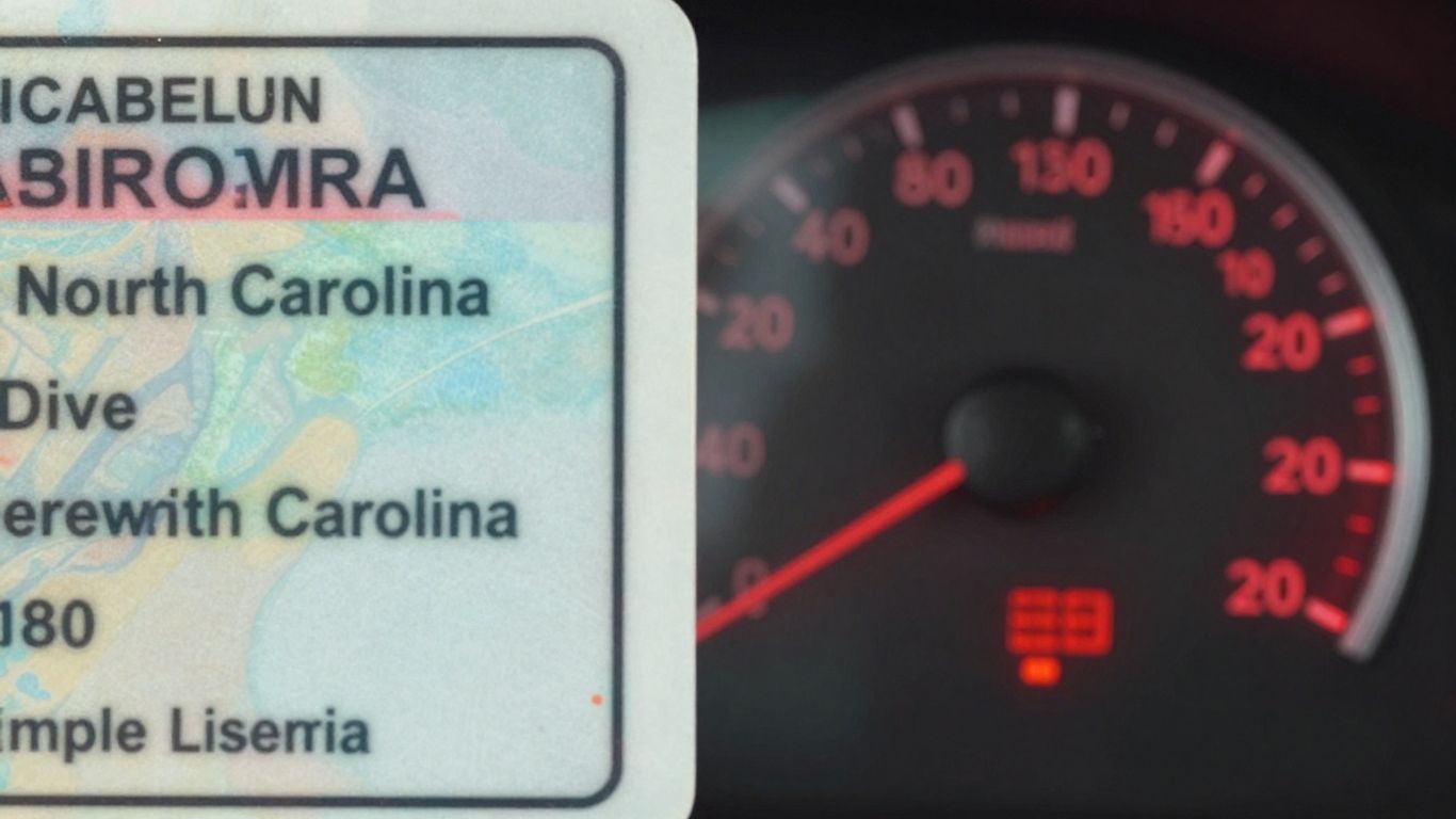 Driver's license and speeding car speedometer