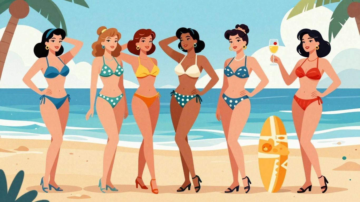 Iconic actress bikini moments, retro beach glamour.
