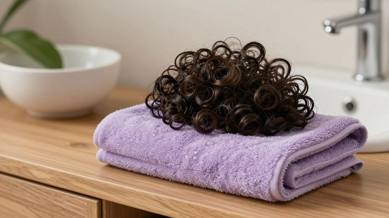 Smooth microfiber towel beside defined curls