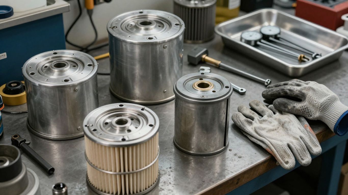 A technician inspecting clean engine filters