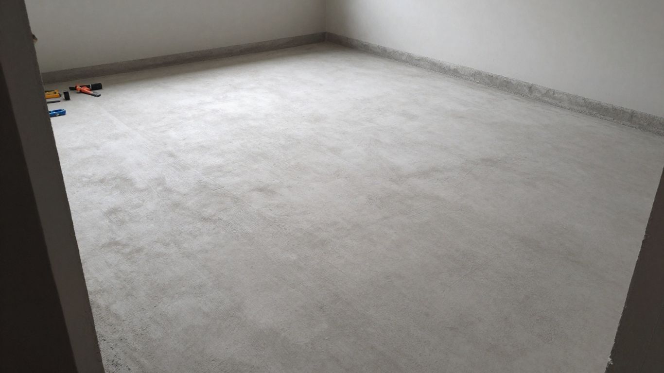 Prepared concrete floor beside a room threshold
