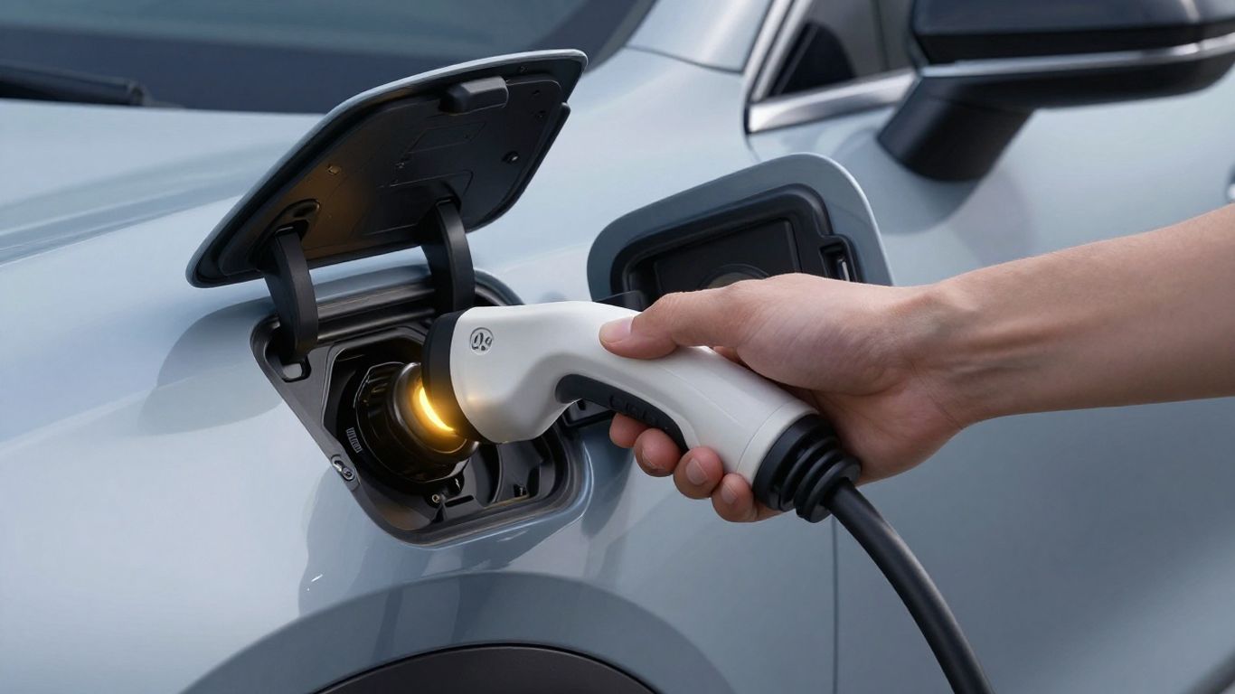 Prise de recharge pour voiture électrique avec câble branché.