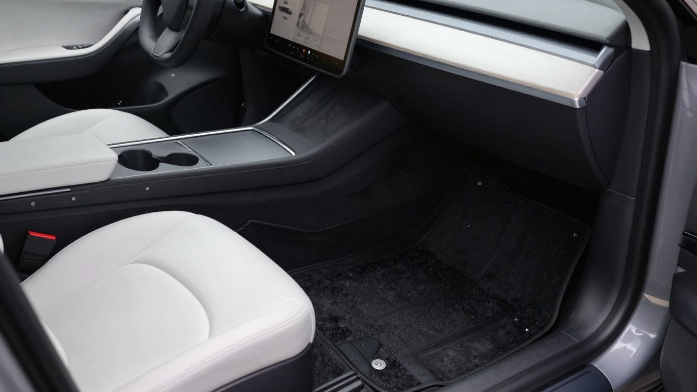 Tesla cabin with fitted all-weather mats