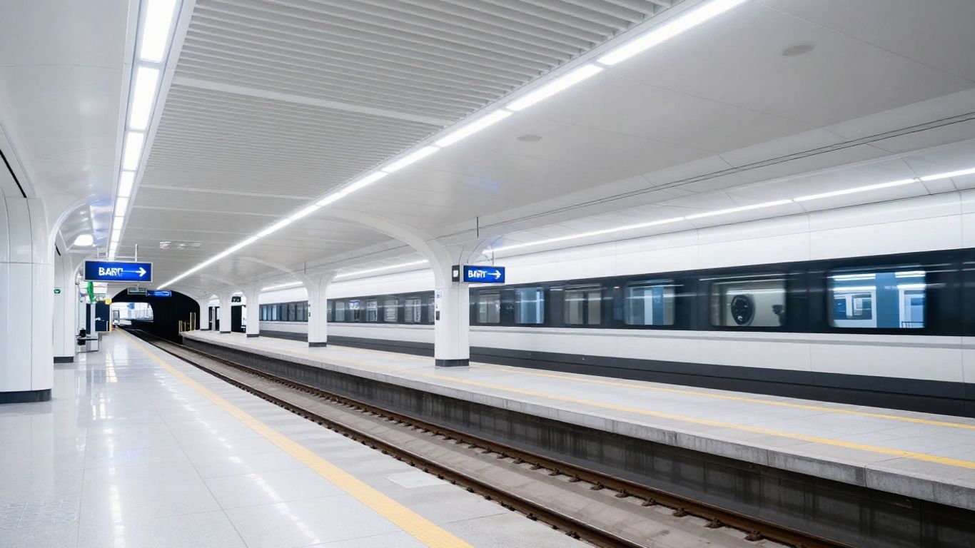 BART station platform with bright LED lighting upgrade.