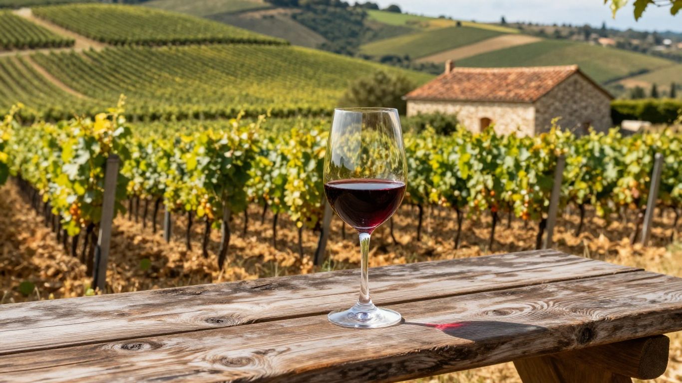 Vineyard landscape with wine glass in Southern France