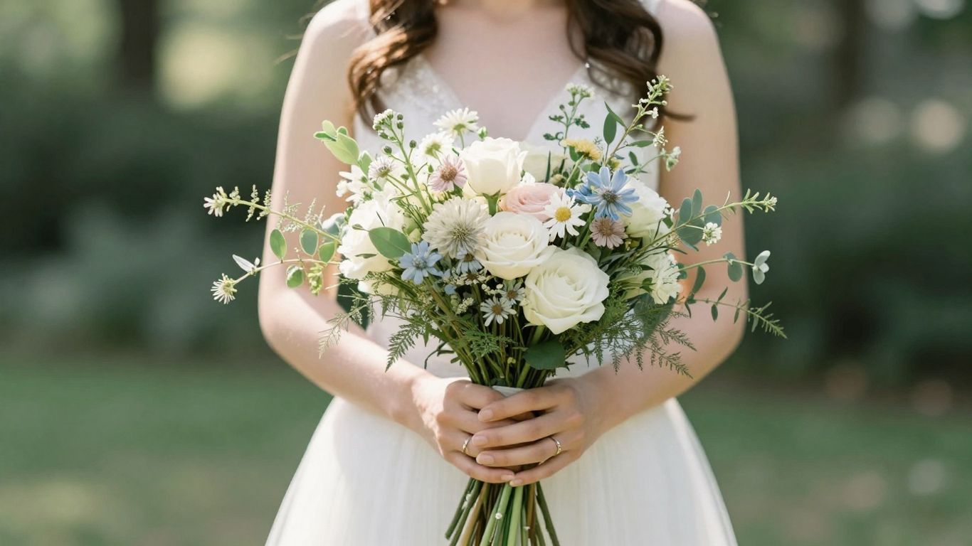 Une mariée tenant un bouquet de fleurs