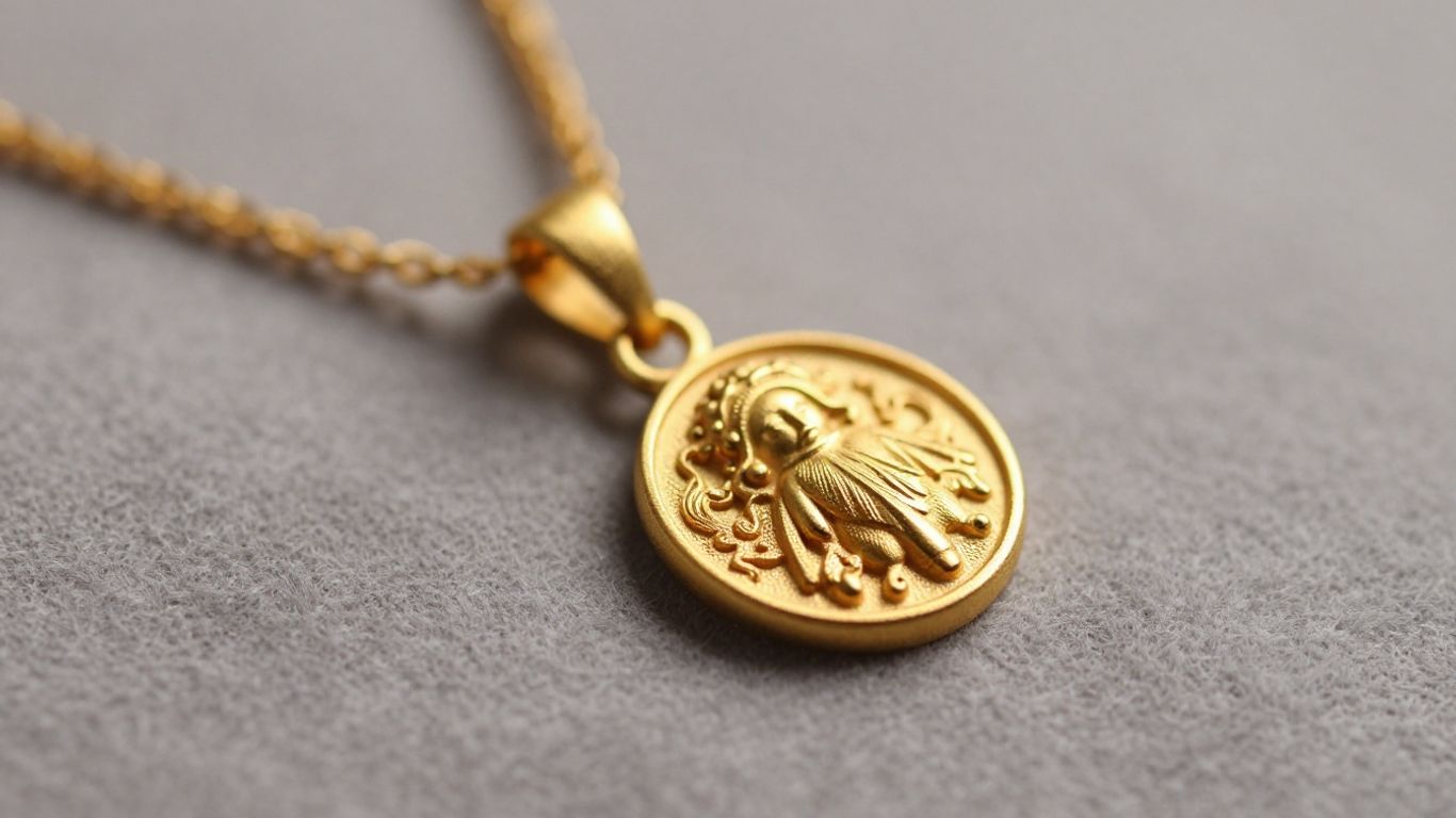 Elegant gold pendant necklace on soft fabric