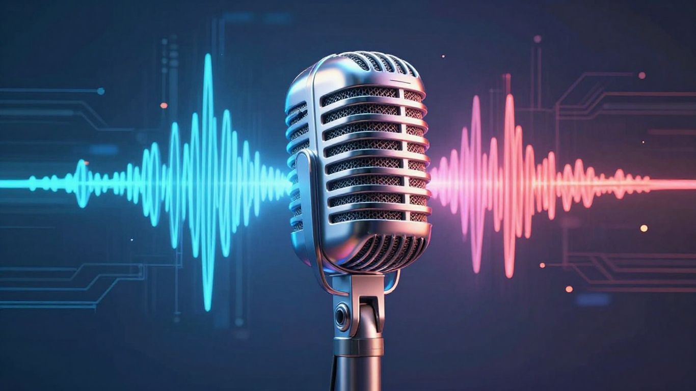 AI singing vocals soundwave and microphone