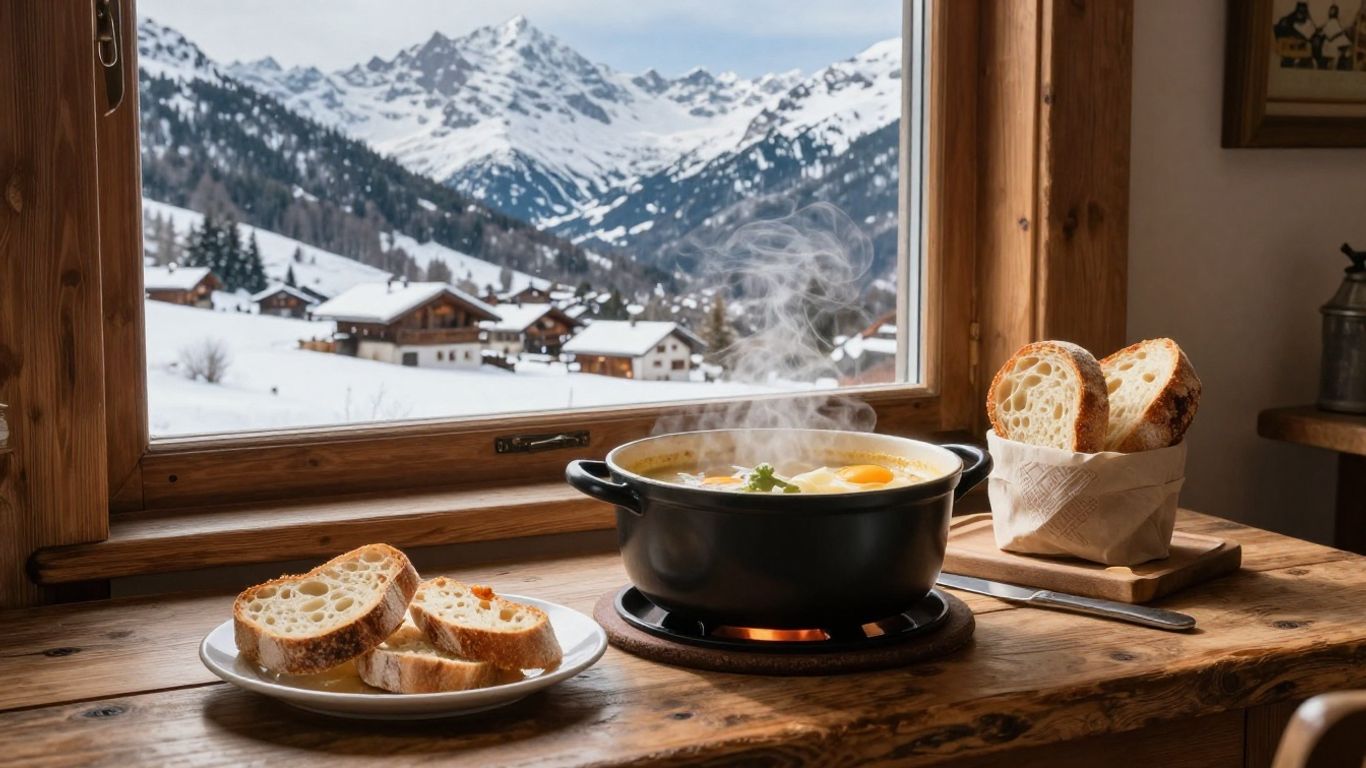 Alpine refuge dining with mountain view