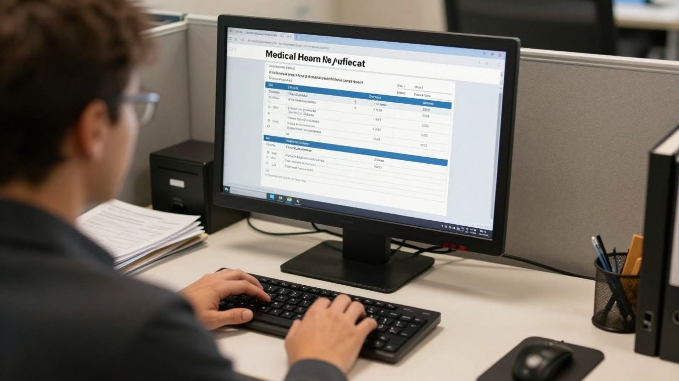Secure medical billing workflow on computer screen