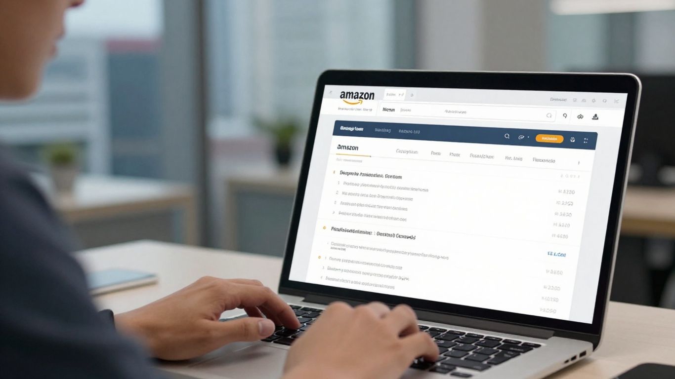 Amazon PPC management dashboard on a laptop screen.