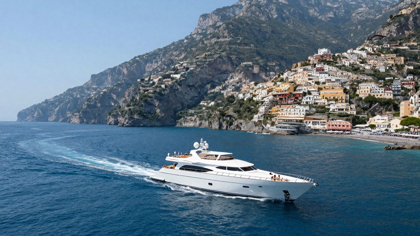 Luxury yacht sailing the stunning Amalfi Coast.