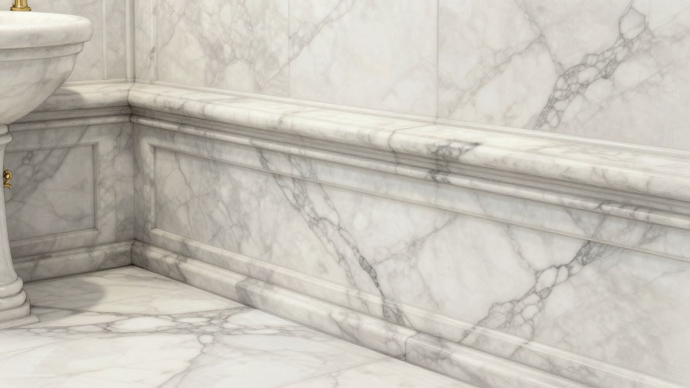 Sketch of marble base molding in a luxury bathroom.