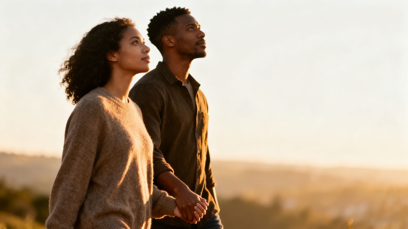 Couple looking towards a hopeful future together.