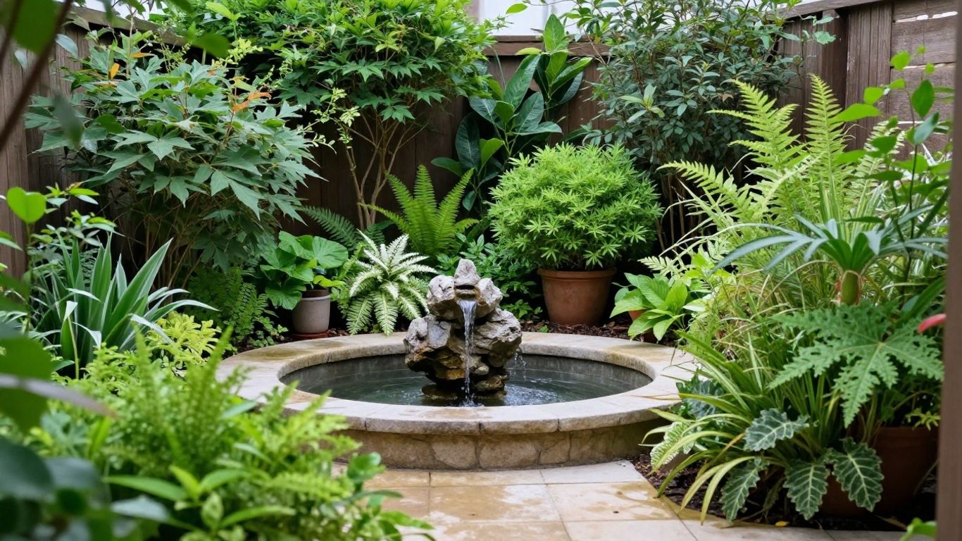 Wasserspiele und Sitzplätze im kleinen Garten