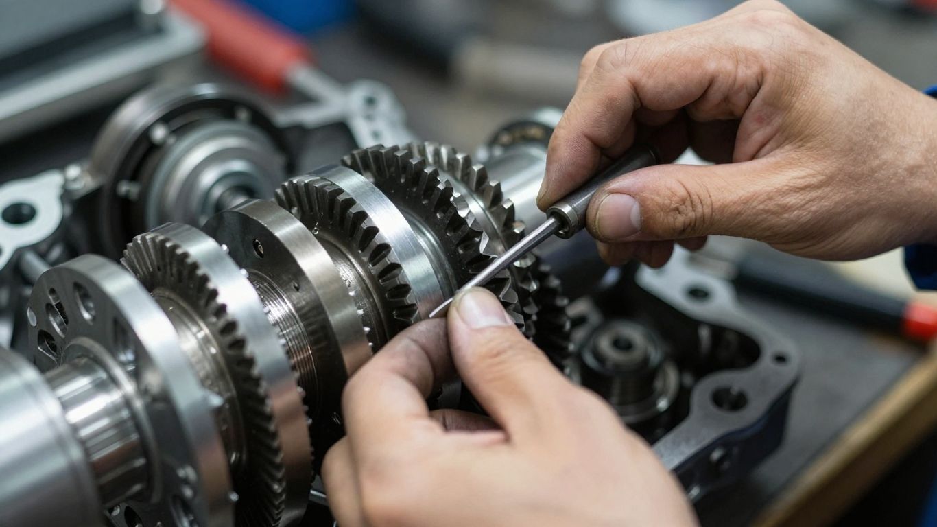 Mechanic repairing a car gearbox in Campbelltown.