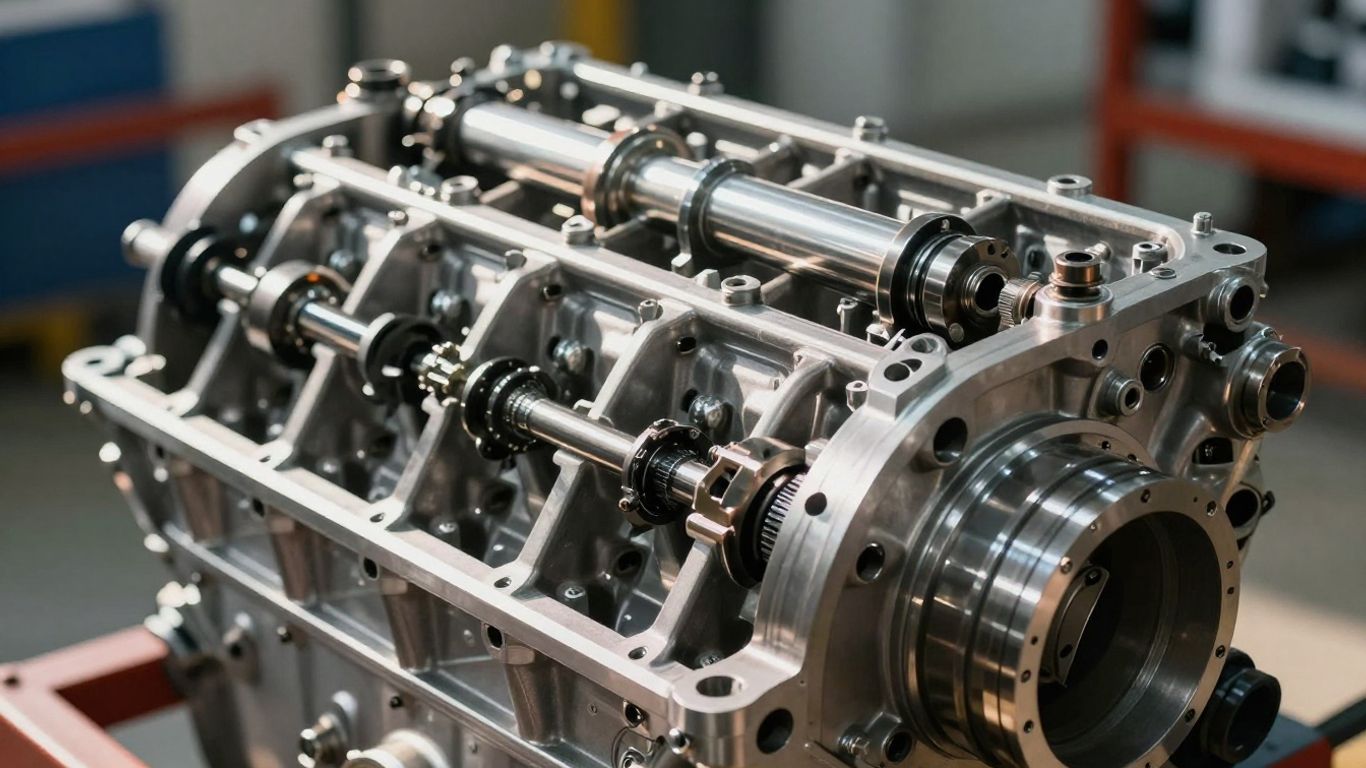 Close-up of a clean, powerful diesel engine part.