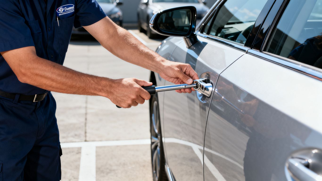 Professional locksmith arriving at a vehicle