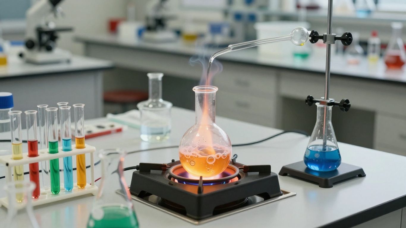 Laboratory equipment for heating and reactions.