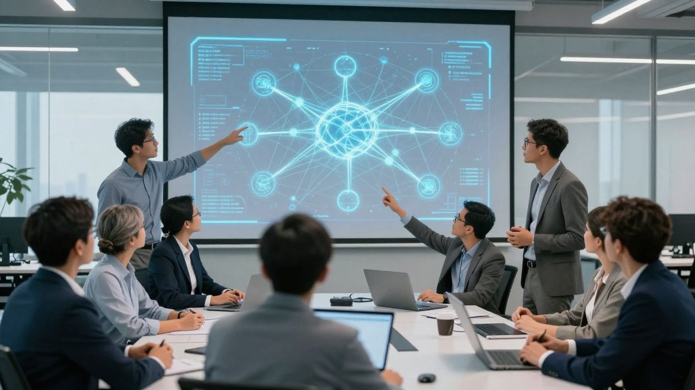 AI specialists collaborating in a modern office.