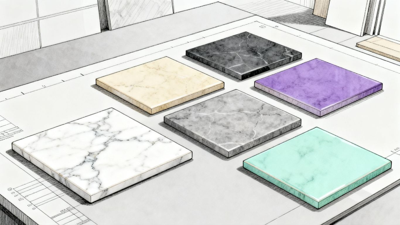 Curated marble tile samples in varied colors