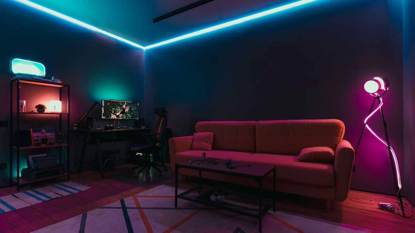 a living room with a couch and a television