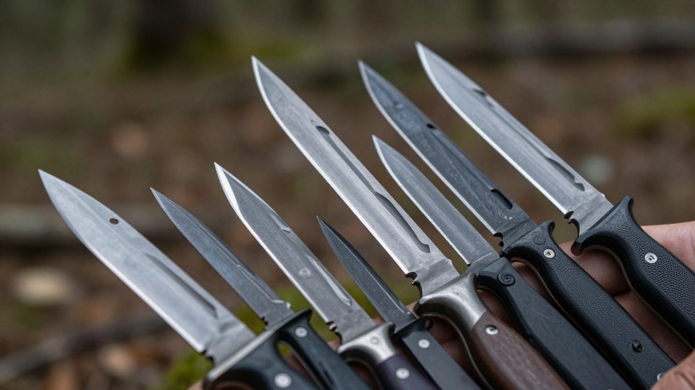 Hunting knife blades of various sizes and shapes.